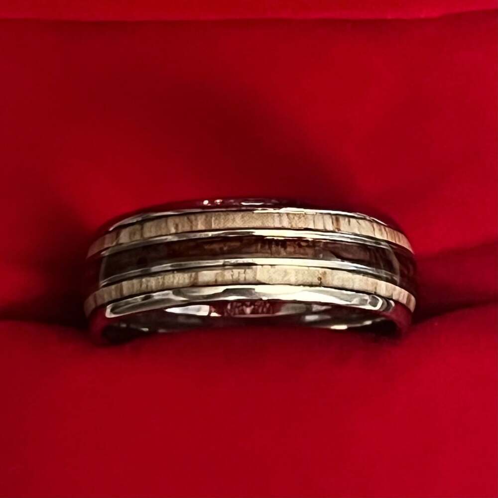Tungsten Titanium Antler and Koa Wood Inlay 8mm Band Ring Size 12
